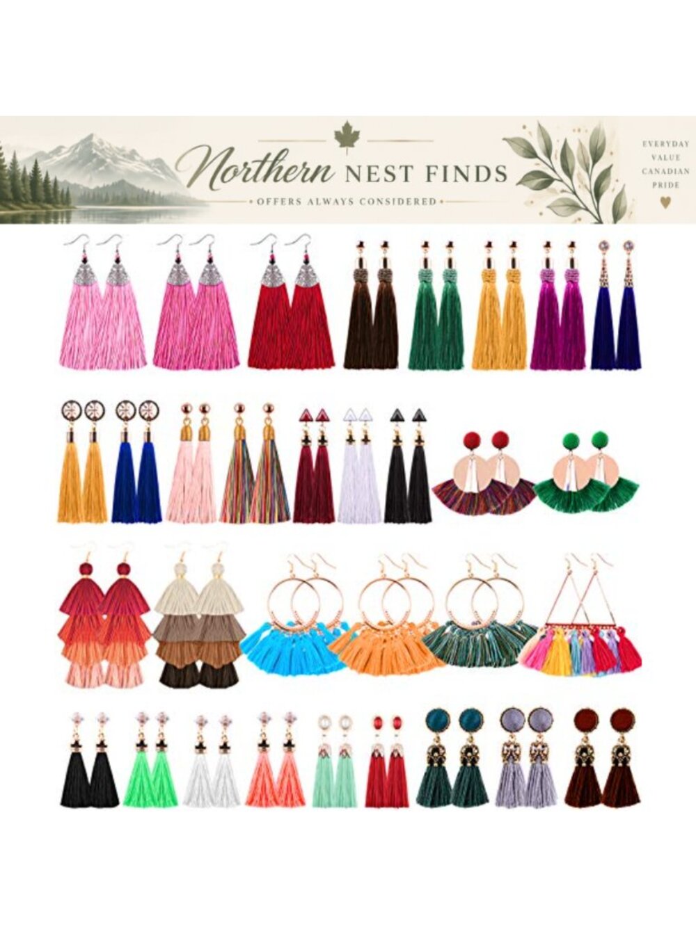 Tassel Earrings Bohemian Layered Dangle Drop Hoop Fringe Tiered for Women